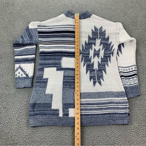 Lucky Brand Blue/White Aztec Print Button-Down Sweater - Picture 10 of 16